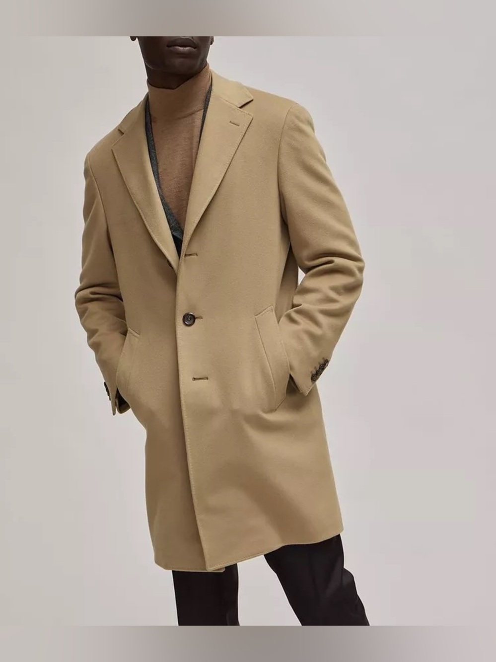 Ralph Lauren Men's Classic Single-Breasted Camel Overcoat Tailored Fit